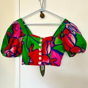 Farm Rio Tropical Bunch Puff Sleeves Crop Top Size S Small